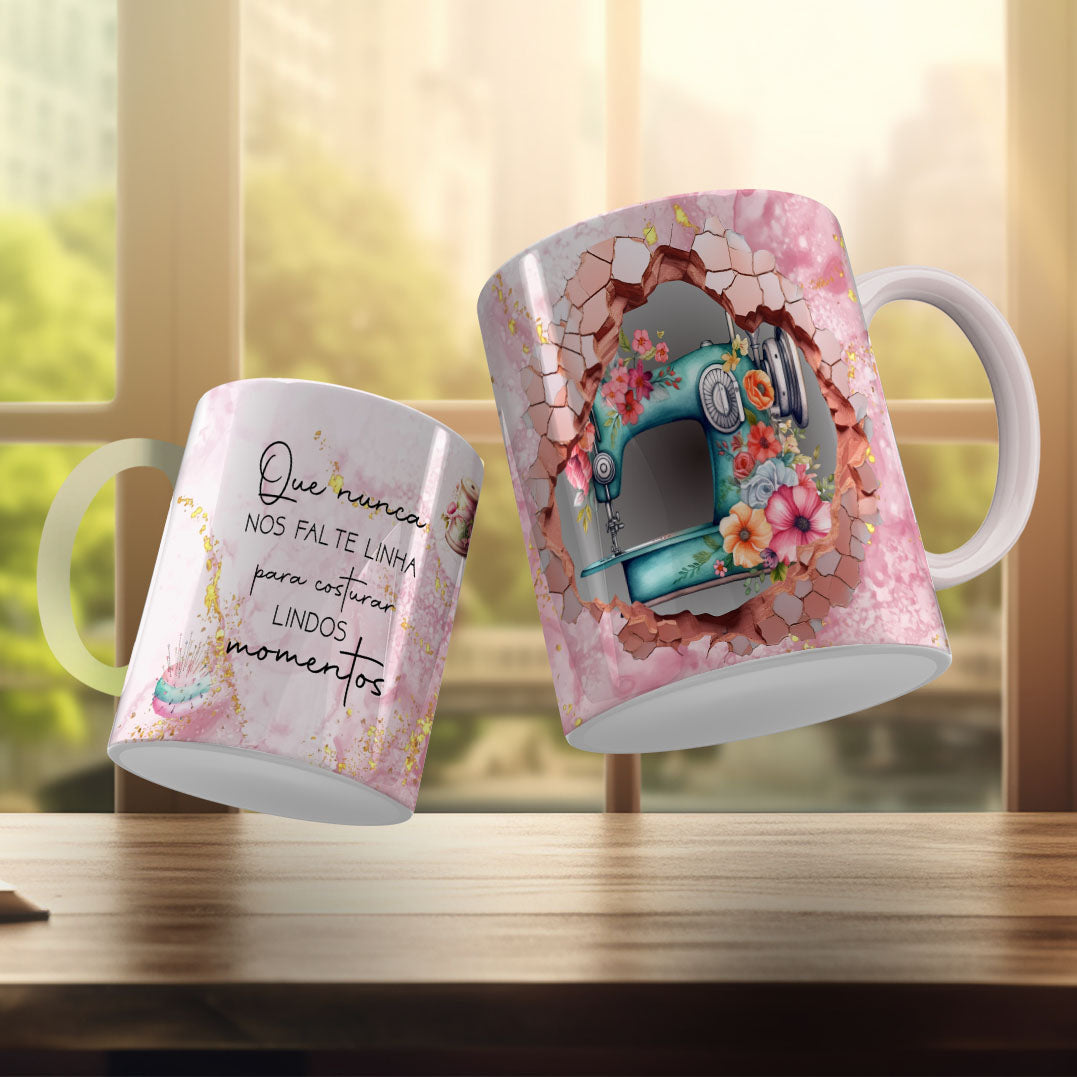 Vintage Sewing Machine Mug Sublimation PNG Bundle | Floral Seamstress Coffee Cup Wrap