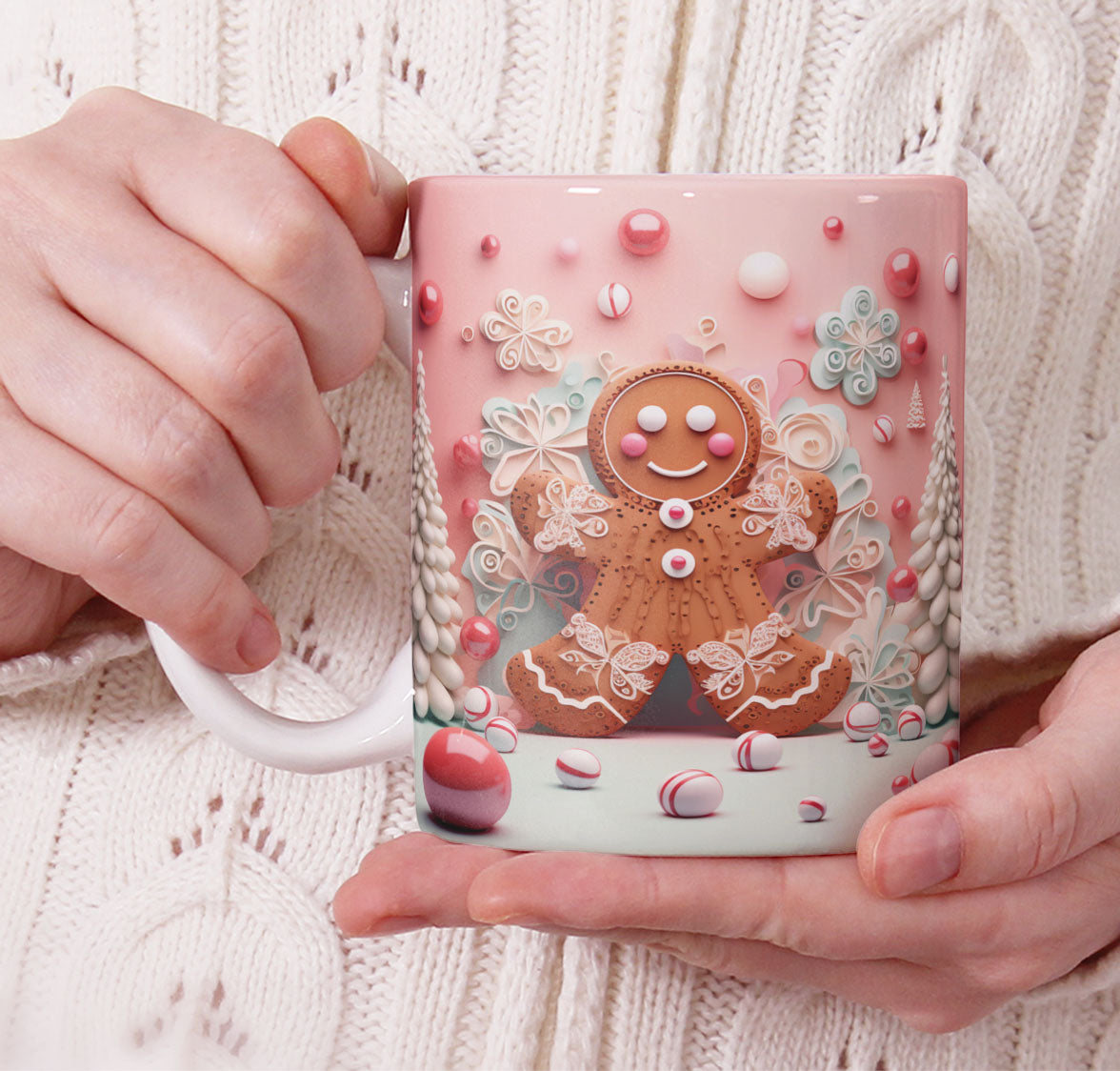 Cute Gingerbread Christmas Mug Sublimation PNG Bundle | 3D Holiday Gingerbread Man & Cookie House Mug Wrap 11oz 15oz Template