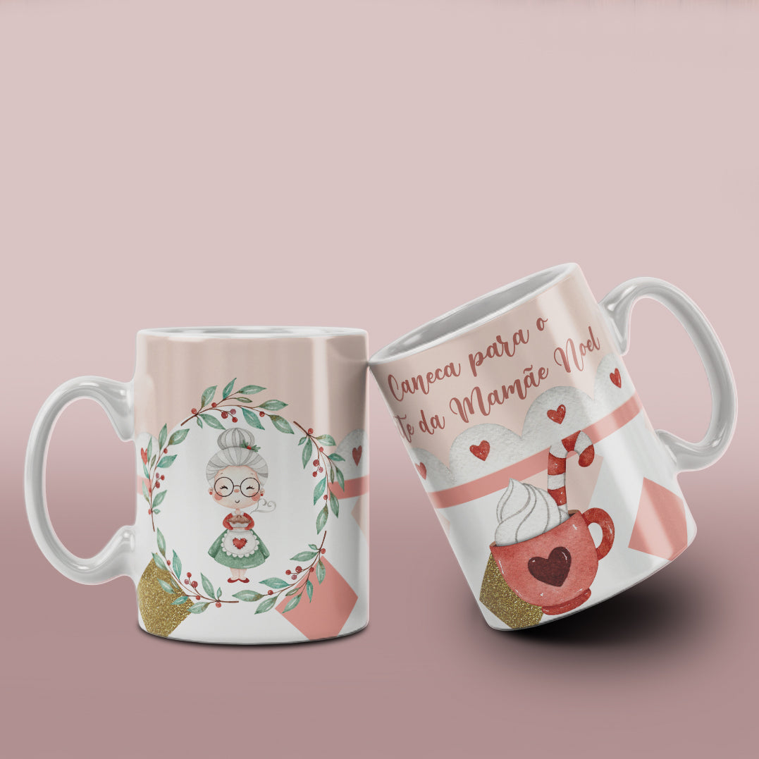 Watercolor Christmas Mug Sublimation PNG Bundle | Cute Pink Santa Mrs Claus Snowman Mug Wrap