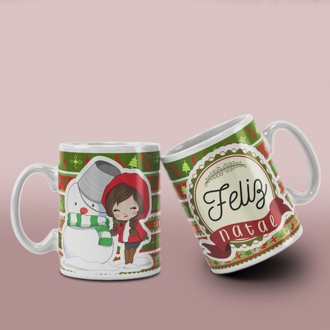 Cute Christmas Girl Mug Sublimation Wrap PNG Bundle | Christmas Knit Pattern Mug Template