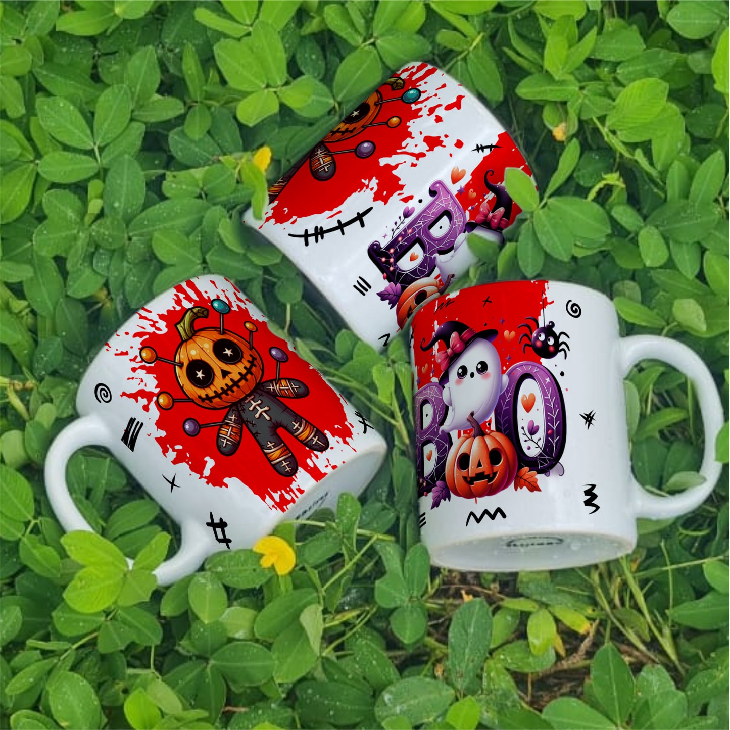 Cute Voodoo Doll Mug Sublimation PNG Bundle | Halloween Creepy Doll Mug Wrap 11oz 15oz Template