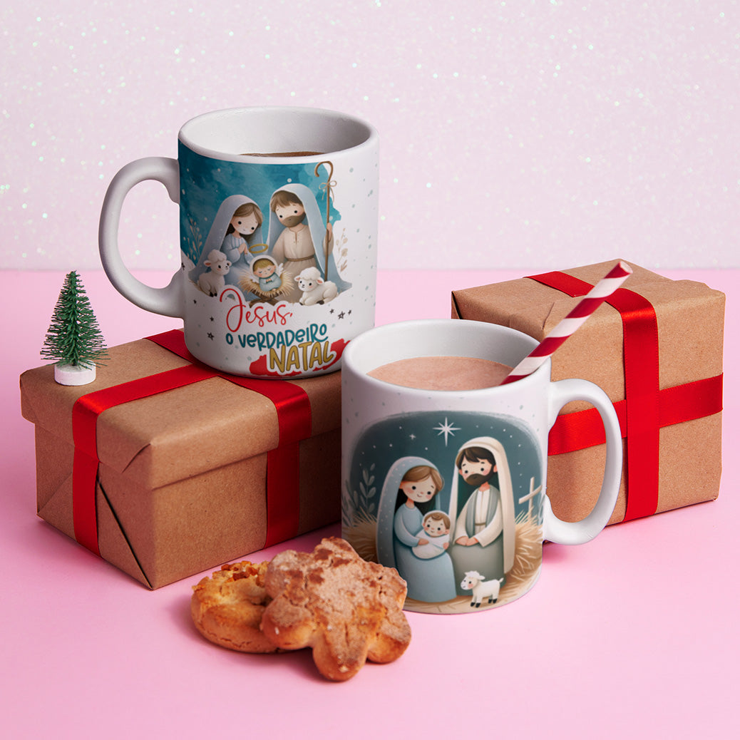 Christian Christmas Mug Sublimation Bundle | Nativity Scene Mug Wrap PNG | Jesus Is Born Holiday Coffee Cup Design