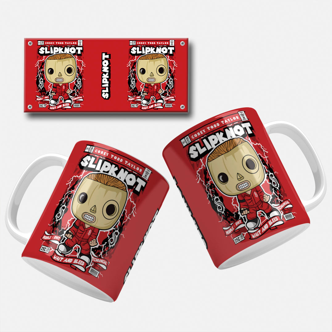 Corey Taylor mug wrap design depicting the Slipknot lead vocalist in his distinctive mask and red jumpsuit.