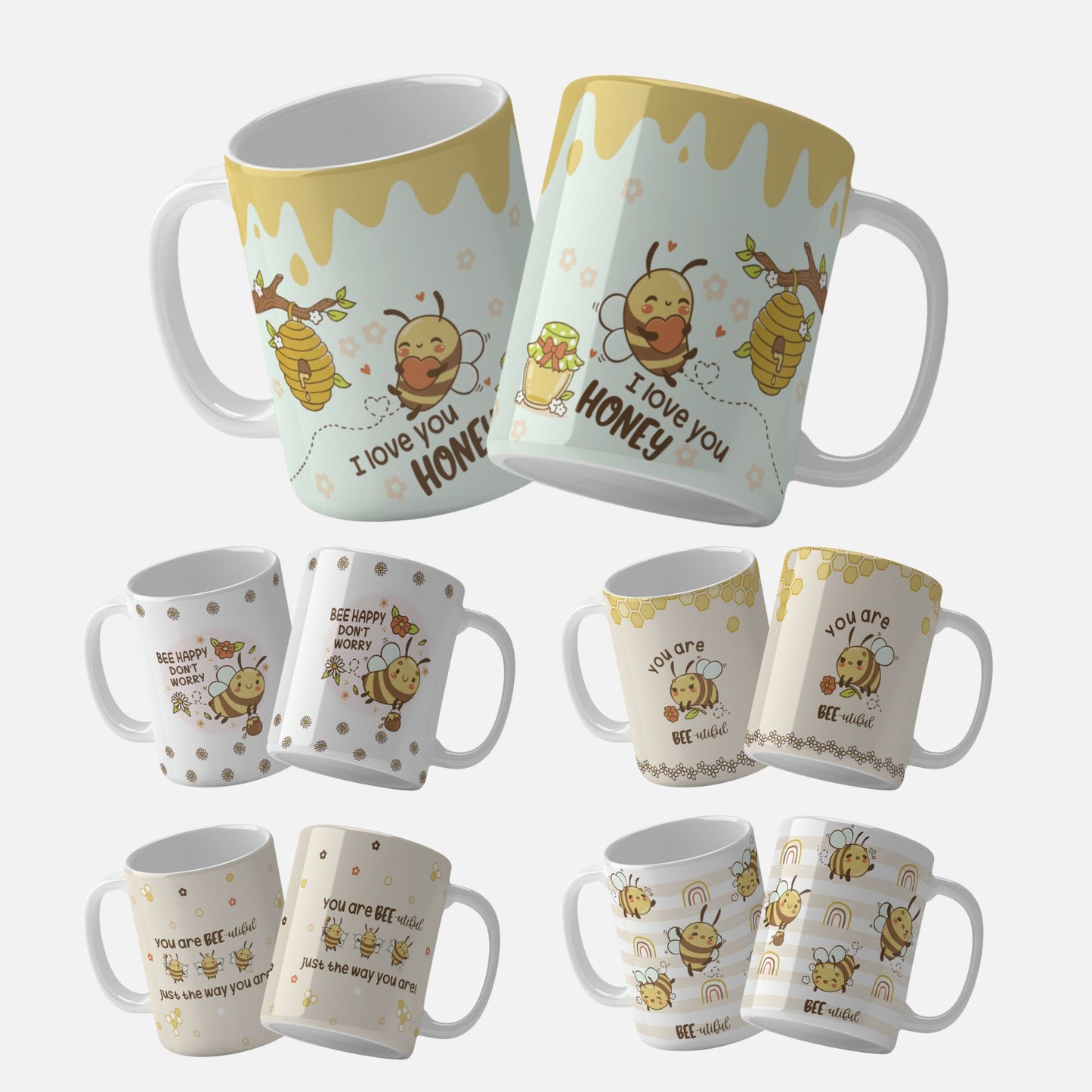 Bee Mug Wrap Templates | Cute Bee Mug Designs