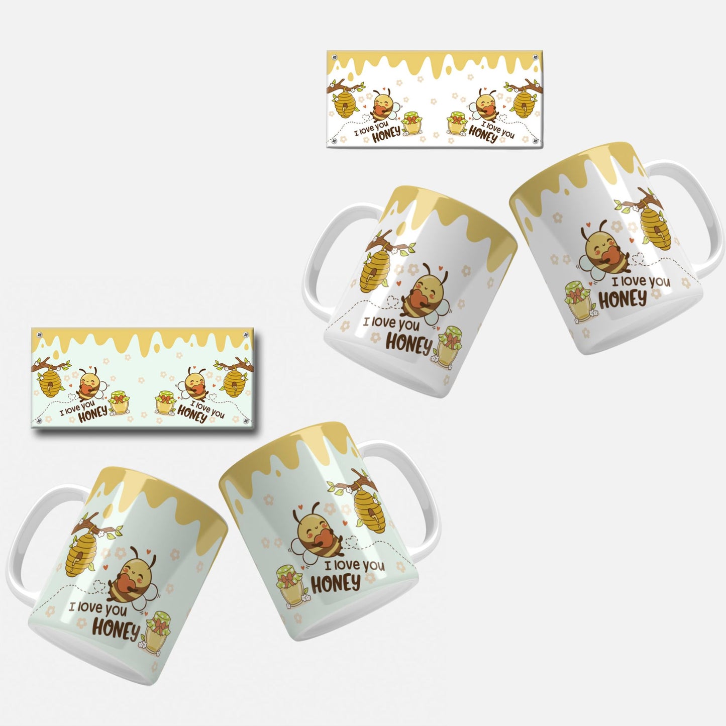Bee Mug Wrap Templates | Cute Bee Mug Designs