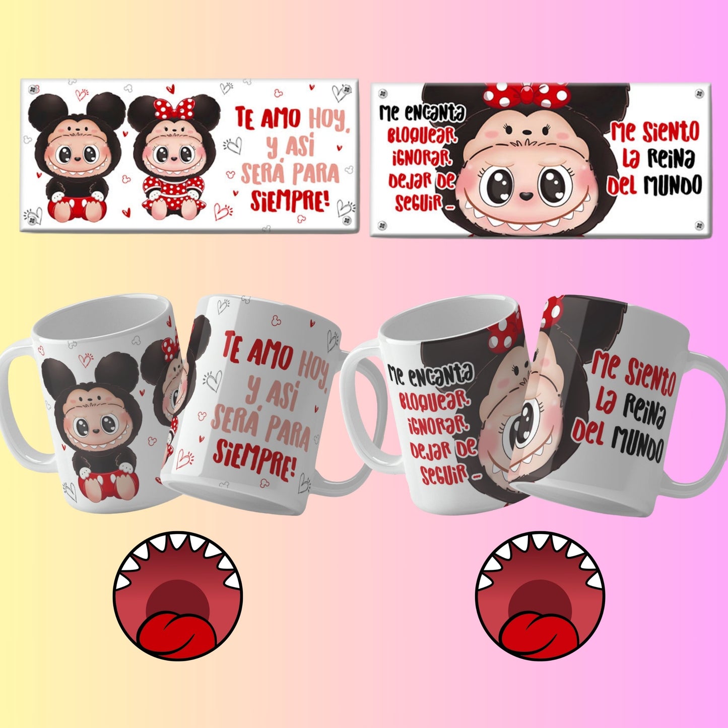 A collection of Labubu-themed mouth-bottom mug wrap templates in PNG format, perfect for sublimation. Features fun cartoon character designs with playful mouths placed at the base of the mug, ideal for adding humor and personality to drinkware.