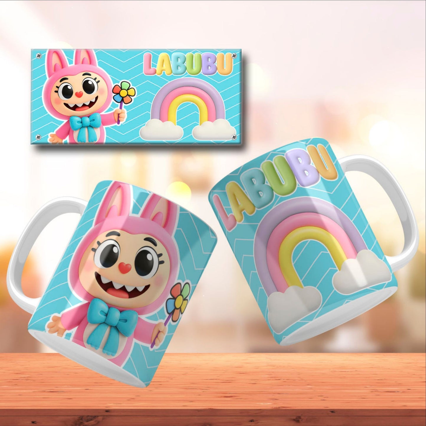 A collection of Labubu-themed mouth-bottom mug wrap templates in PNG format, perfect for sublimation. Features fun cartoon character designs with playful mouths placed at the base of the mug, ideal for adding humor and personality to drinkware. Includes both English and Spanish keywords for broad appeal.