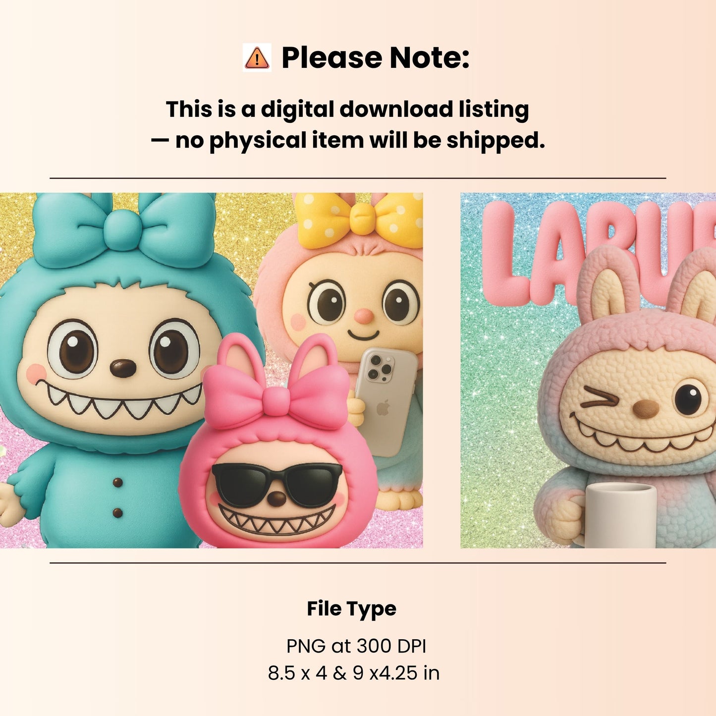A bundle of Labubu Mug Wrap for Sublimation on mugs. Labubu png files for sublimation.