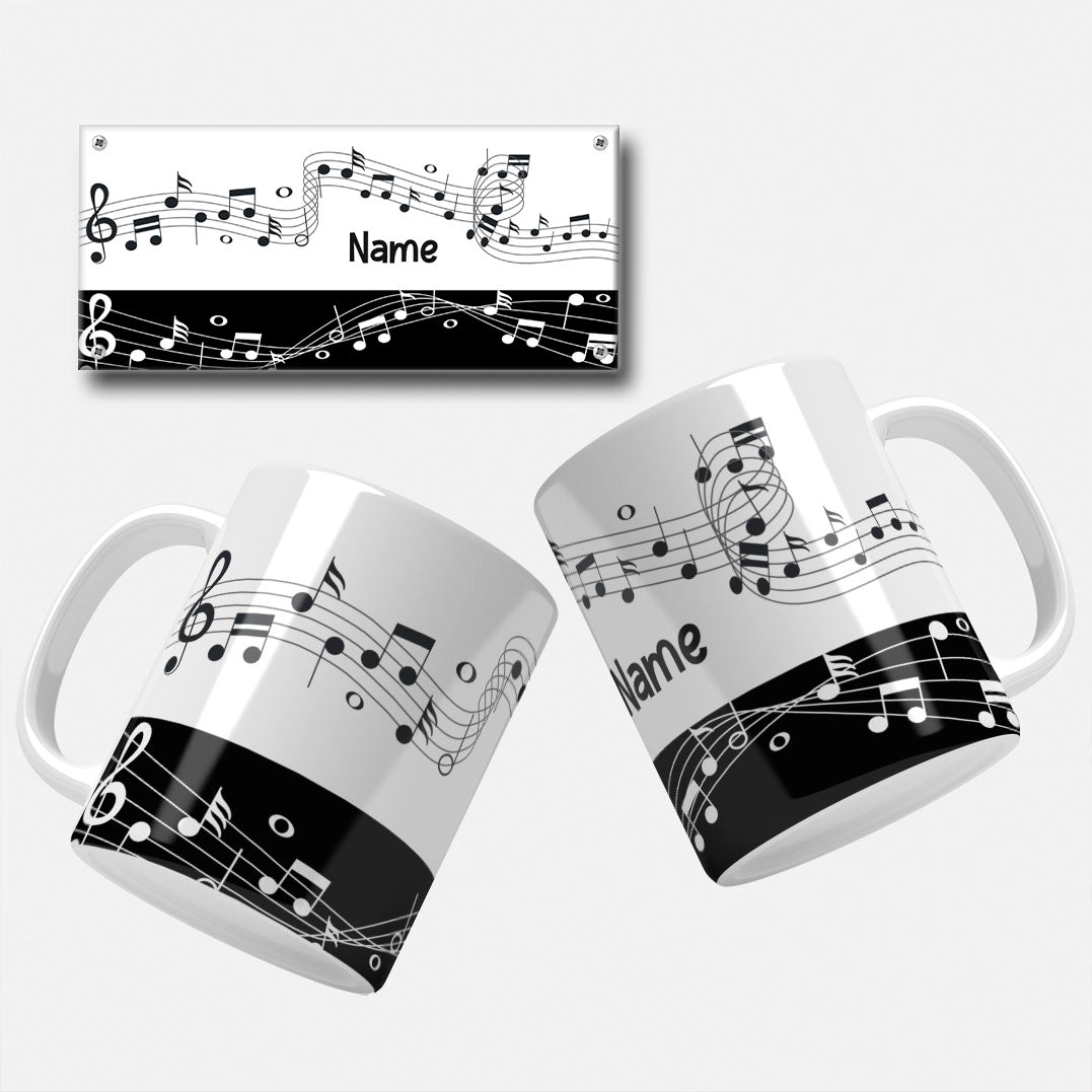 Guitar and Musical Notes Mug Wrap PNG