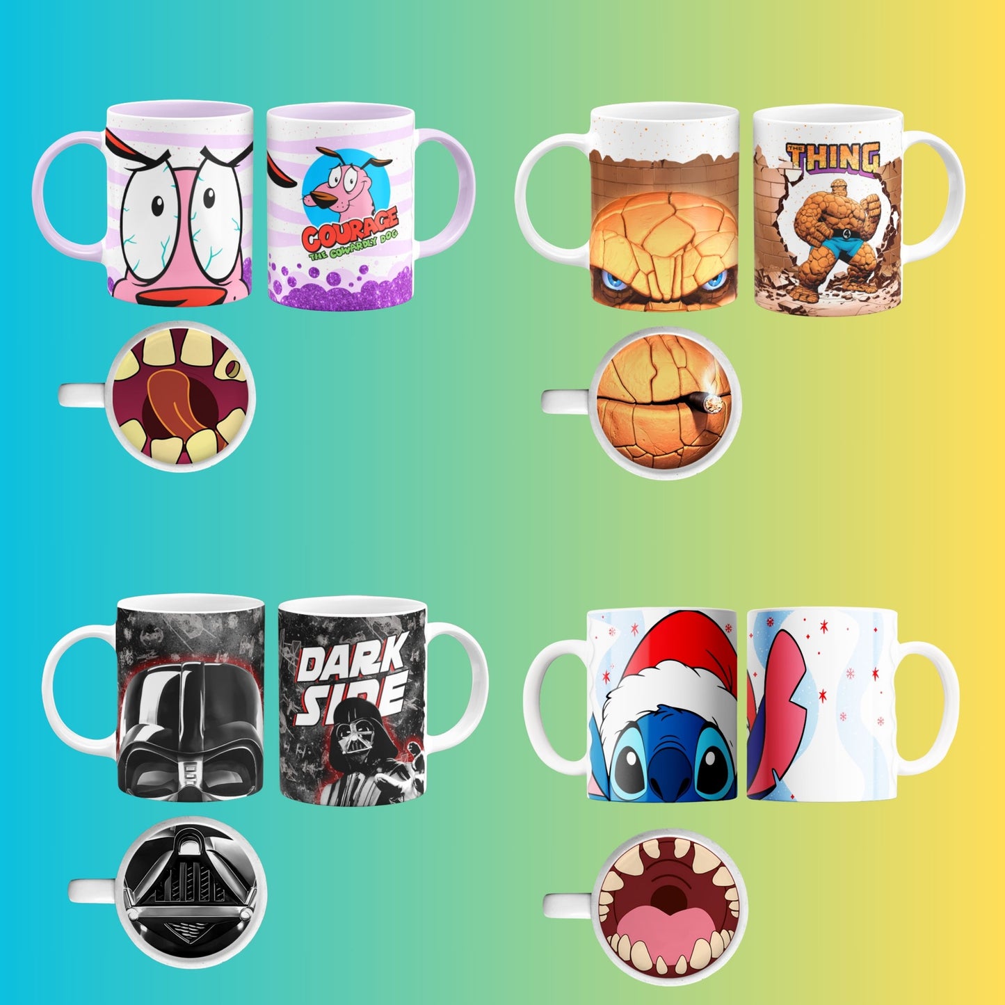 Cartoon Mug PNG Bundle with Fun Mouth Bottoms + Free Clipart & Backgrounds