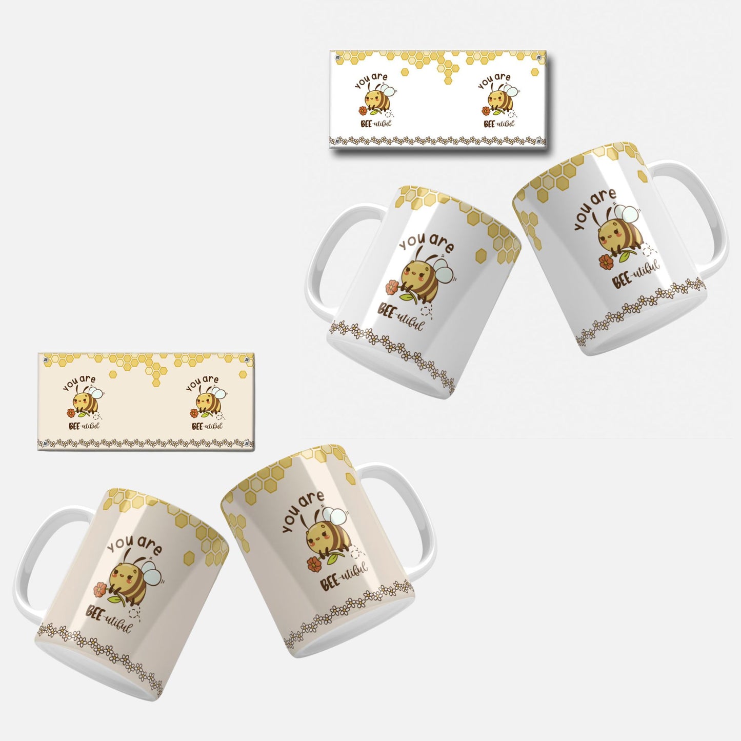 Bee Mug Wrap Templates | Cute Bee Mug Designs