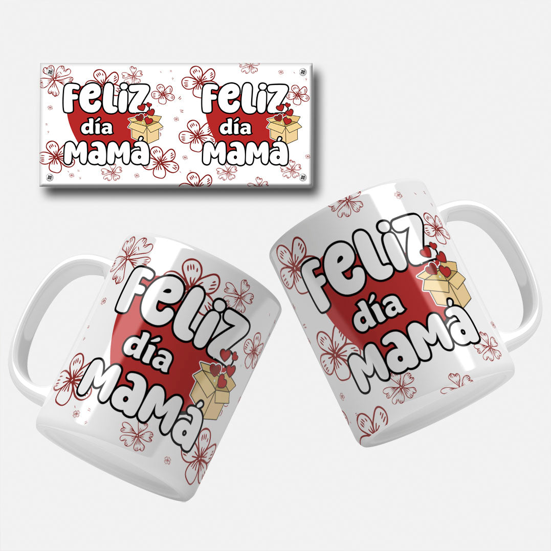 Envoltura para taza con diseño "Feliz Día Mamá", envoltura para taza con diseño "Mamá te amo", envoltura para taza con diseño "Mamá tú eres mi reina", envoltura para taza con diseño de corazón "Mamá"