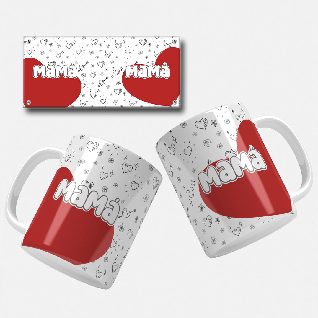 Envoltura para taza con diseño "Feliz Día Mamá", envoltura para taza con diseño "Mamá te amo", envoltura para taza con diseño "Mamá tú eres mi reina", envoltura para taza con diseño de corazón "Mamá"