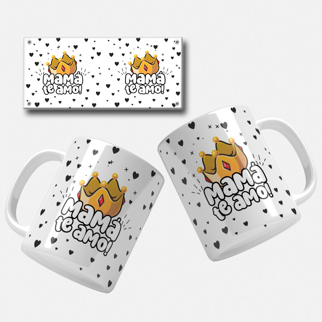 Envoltura para taza con diseño "Feliz Día Mamá", envoltura para taza con diseño "Mamá te amo", envoltura para taza con diseño "Mamá tú eres mi reina", envoltura para taza con diseño de corazón "Mamá"