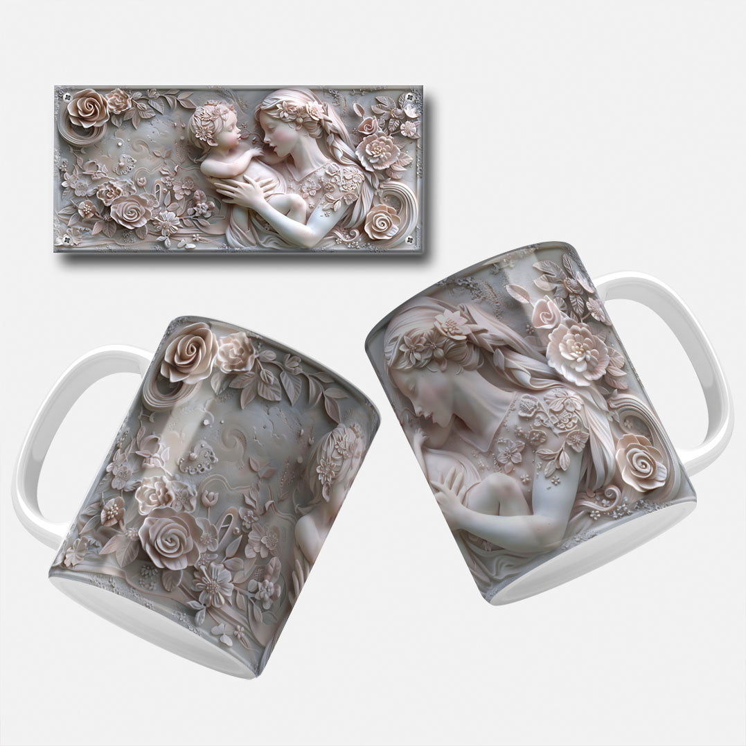A collection of elegant floral and marble-themed Mother's Day mug wrap designs featuring intricate floral patterns, soft pastel hues, and classic marble carvings, perfect for personalizing mugs for mom or grandma.