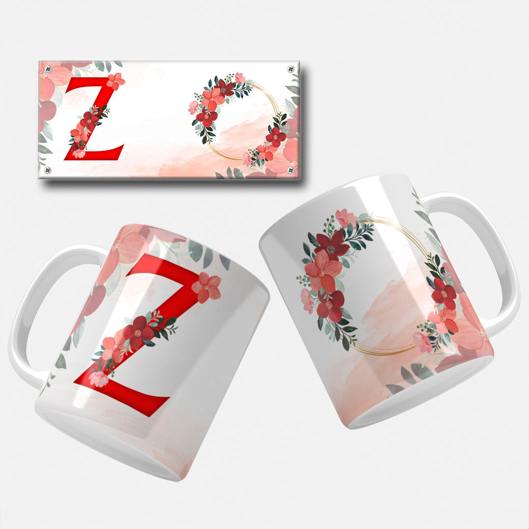 Red Floral Monogram Sublimation Files For Mugs - 26 Alphabet PNG Designs
