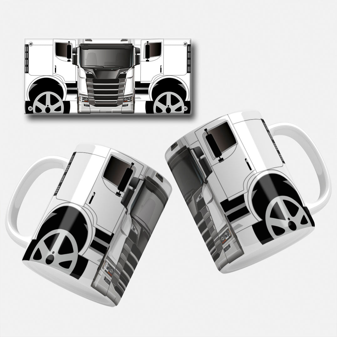 White lorry truck mug wrap template with a clean, detailed front view