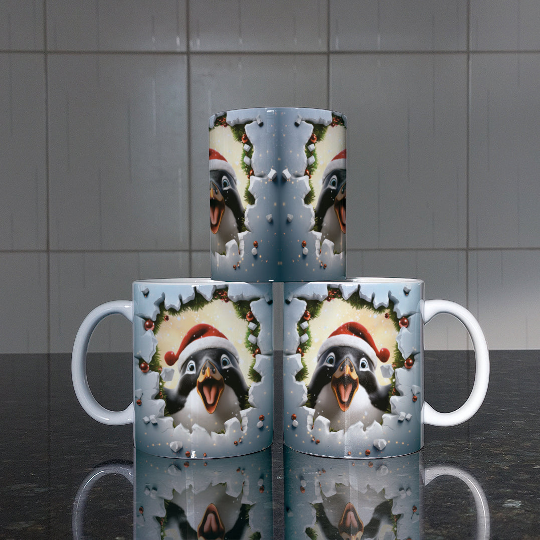 3D Christmas Animal Mug Sublimation PNG Bundle | Bursting Cute Pets Santa Hat Mug Wrap