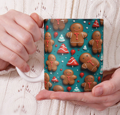 Cute Gingerbread Christmas Mug Sublimation PNG Bundle | 3D Holiday Gingerbread Man & Cookie House Mug Wrap 11oz 15oz Template