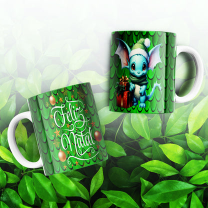 Cute Christmas Baby Dragon Mug Sublimation Wrap PNG Bundle | Festive Dragon Scales Mug Template