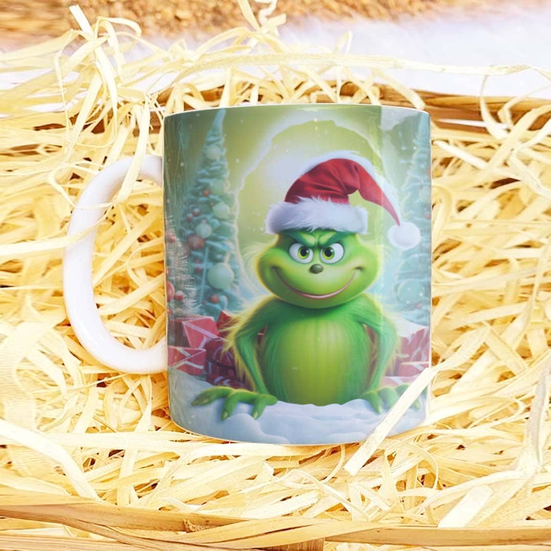3D Funny Green Christmas Monster Mug Sublimation PNG Bundle | Cracked Wall Holiday Santa Mug Wrap 11oz 15oz Template