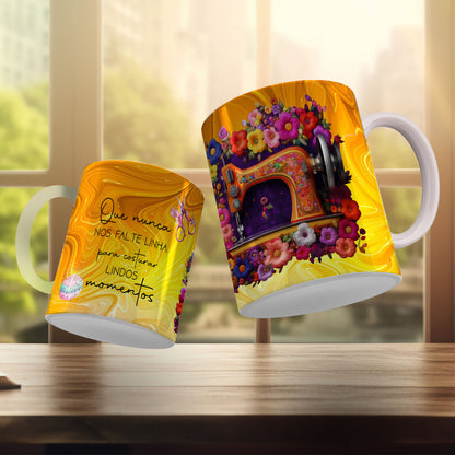Vintage Sewing Machine Mug Sublimation PNG Bundle | Floral Seamstress Coffee Cup Wrap