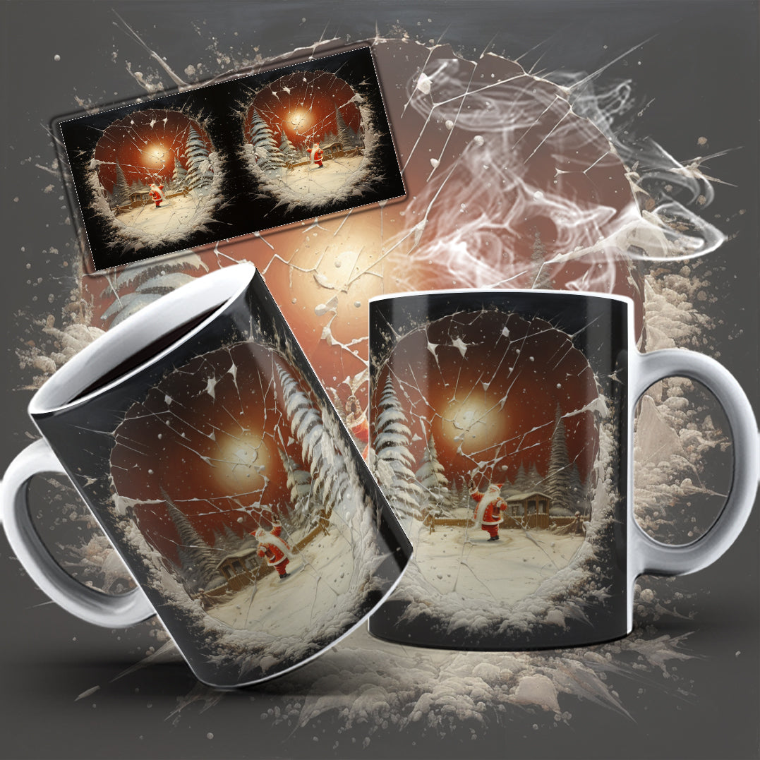 3D Christmas Mug Sublimation PNG Bundle | Funny Bursting Santa Claus & Elves Mug Wrap 11oz 15oz Template