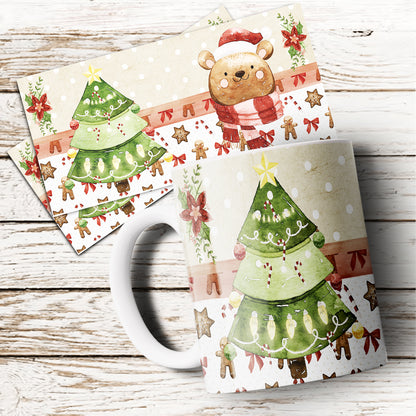 Cute Watercolor Christmas Mug Sublimation PNG Bundle | Whimsical Holiday Mug Wrap Template