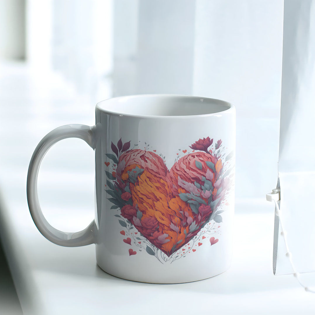 Floral Heart Mug Sublimation PNG Bundle | Botanical Heart Coffee Cup Design Template