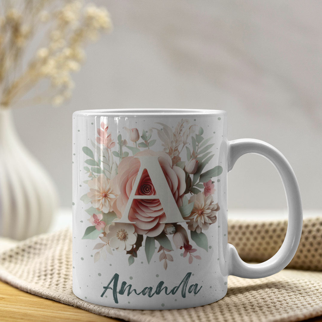Floral Alphabet Mug Sublimation Design | Editable Letter Monogram Cups