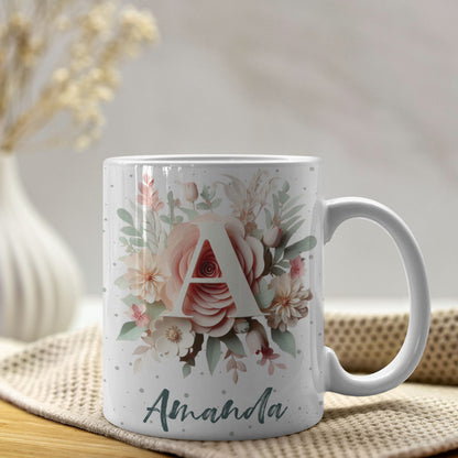 Floral Alphabet Mug Sublimation Design | Editable Letter Monogram Cups