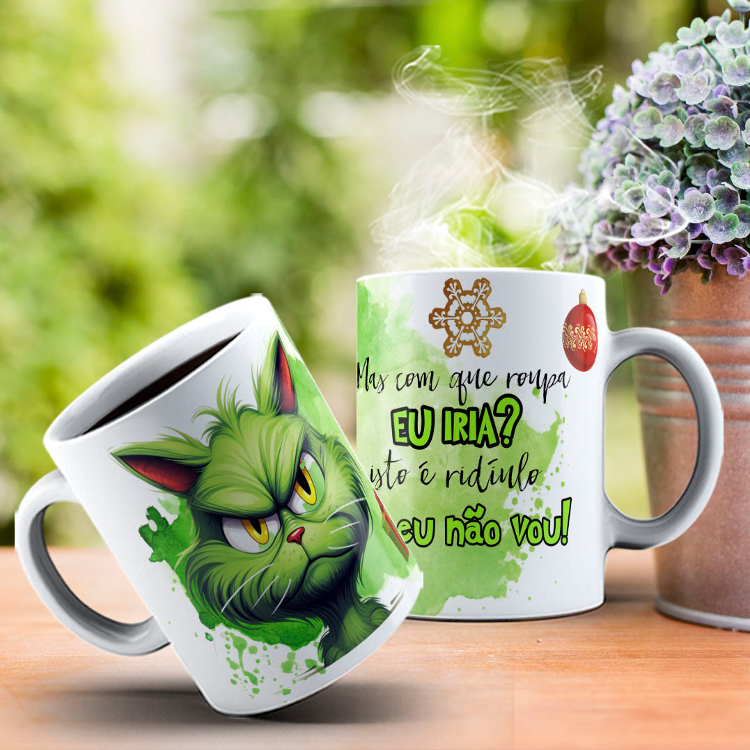 Funny Grumpy Green Cat Christmas Mug Sublimation Wrap PNG Bundle | Sarcastic Holiday Quotes 11oz 15oz Mug Template