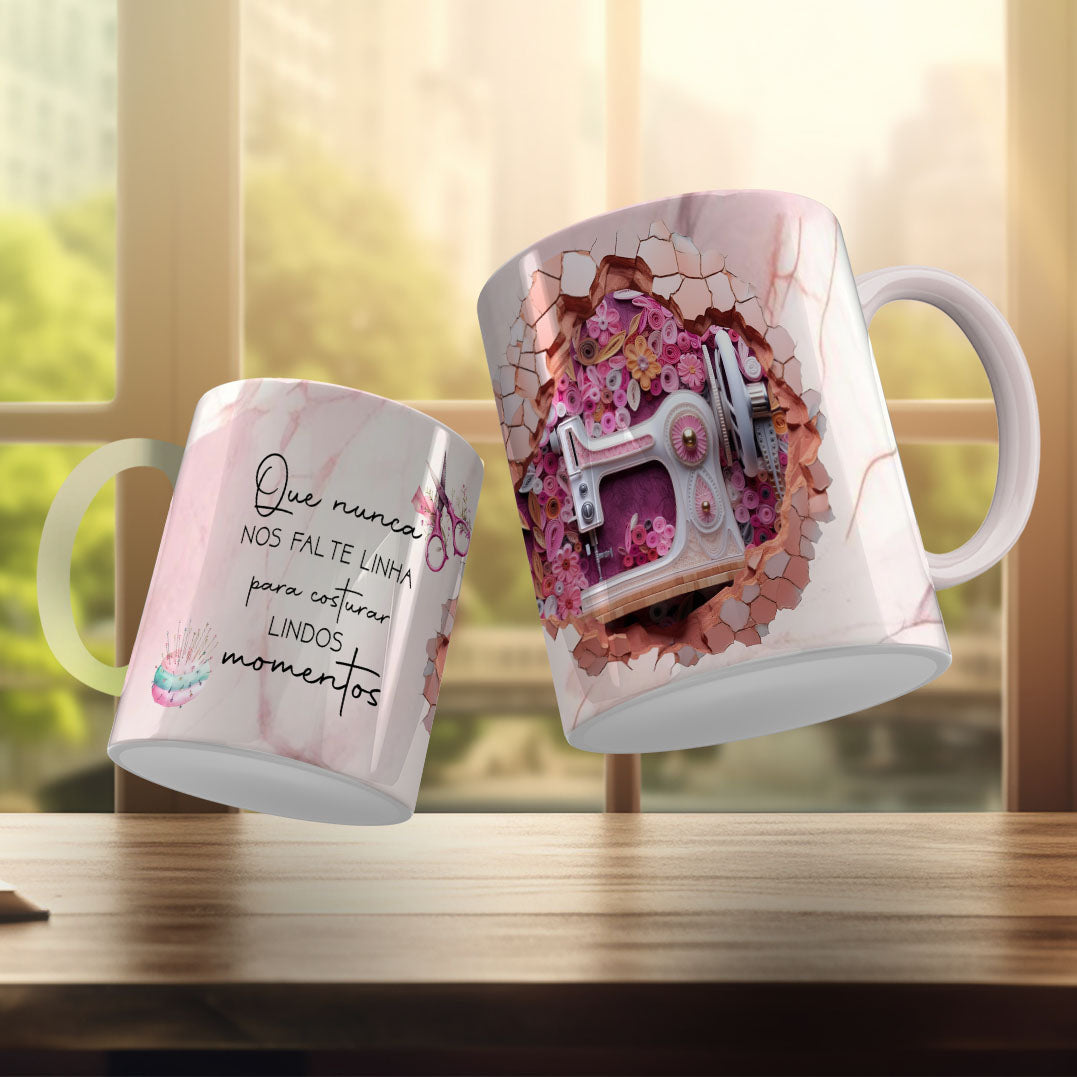 Vintage Sewing Machine Mug Sublimation PNG Bundle | Floral Seamstress Coffee Cup Wrap