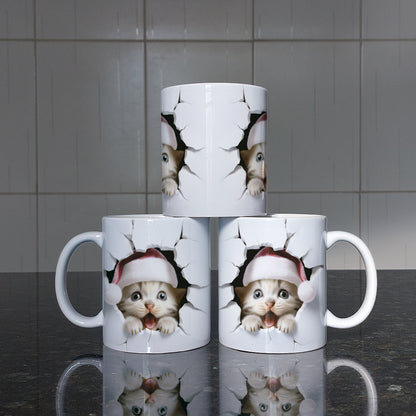 3D Christmas Animal Mug Sublimation PNG Bundle | Bursting Cute Pets Santa Hat Mug Wrap