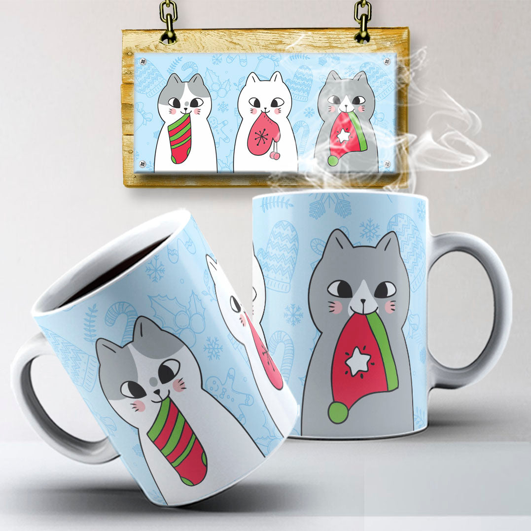 Christmas Pets Mug Sublimation PNG Bundle | Cute Dog and Cat Holiday Mug Wrap Template