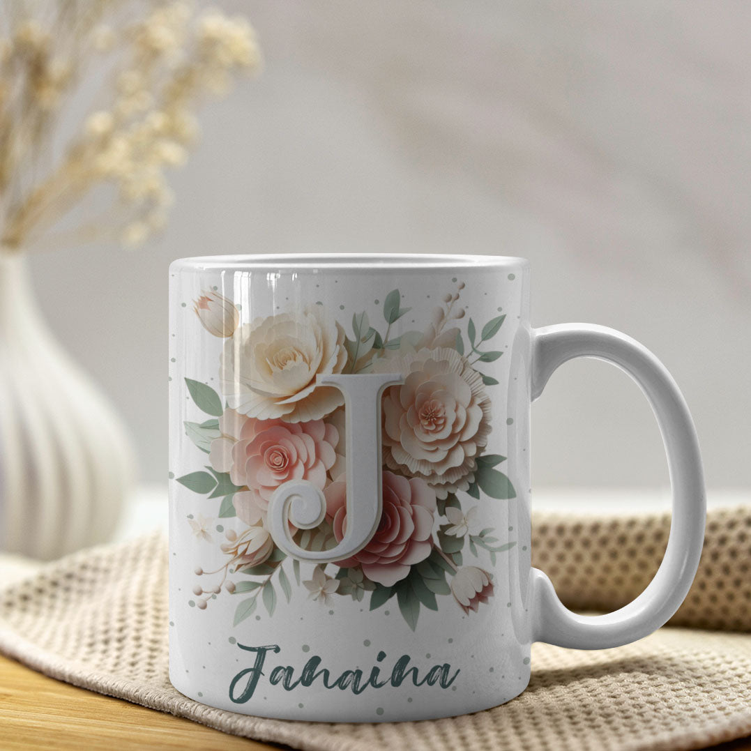 Floral Alphabet Mug Sublimation Design | Editable Letter Monogram Cups