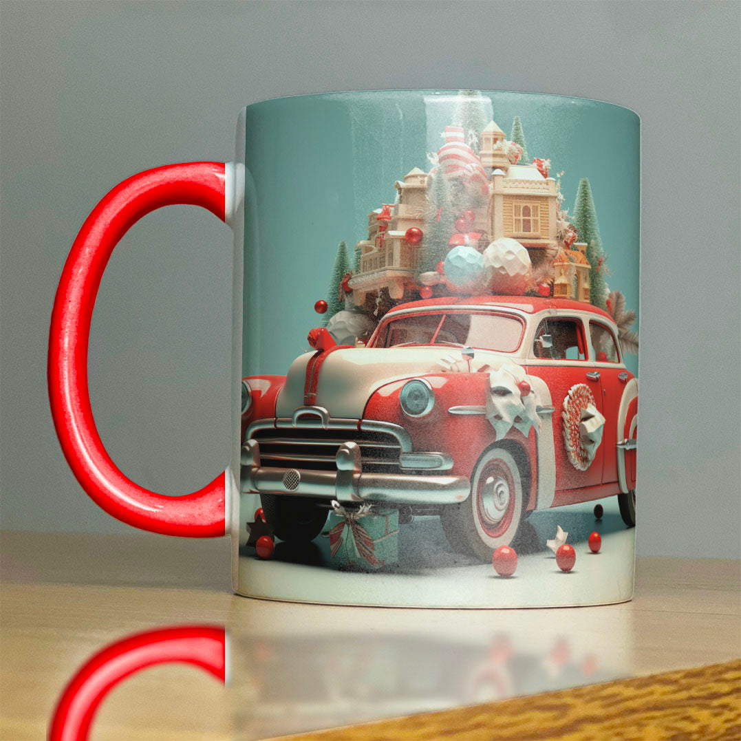 Vintage Christmas Car Mug Sublimation PNG Bundle | Retro Holiday VW Beetle Coffee Cup Wrap Template