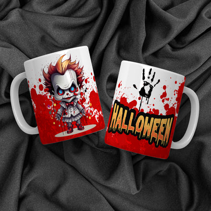 Creepy Cute Halloween Mug Sublimation PNG Bundle | Bloody Horror Clown & Pumpkin Mug Wrap 11oz 15oz Template
