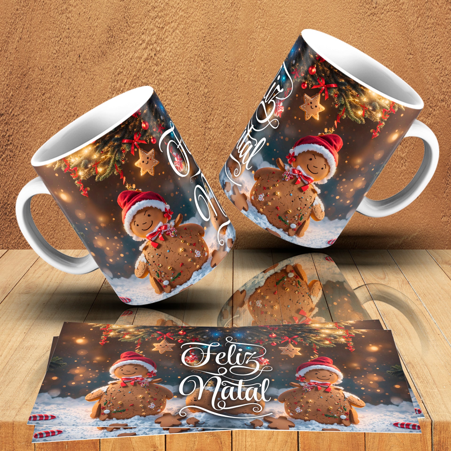 Gingerbread Christmas Mug Wrap Bundle PNG | Cute Gingerbread Man Sublimation Design