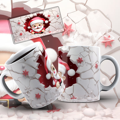 3D Christmas Mug Sublimation PNG Bundle | Funny Bursting Santa Claus & Elves Mug Wrap 11oz 15oz Template