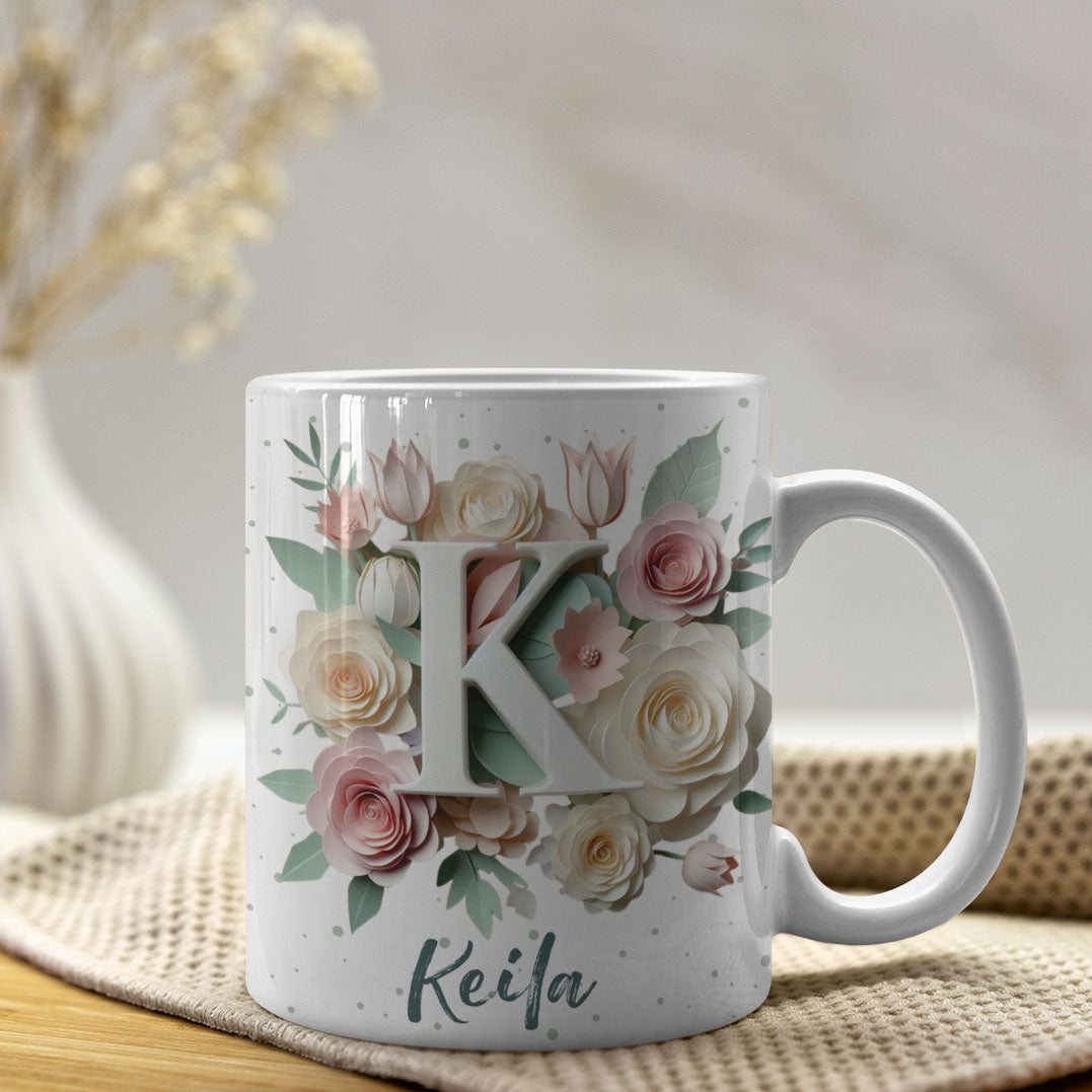 Floral Alphabet Mug Sublimation Design | Editable Letter Monogram Cups