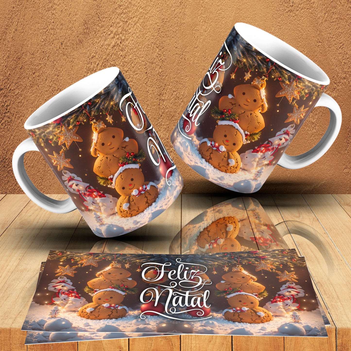 Gingerbread Christmas Mug Wrap Bundle PNG | Cute Gingerbread Man Sublimation Design