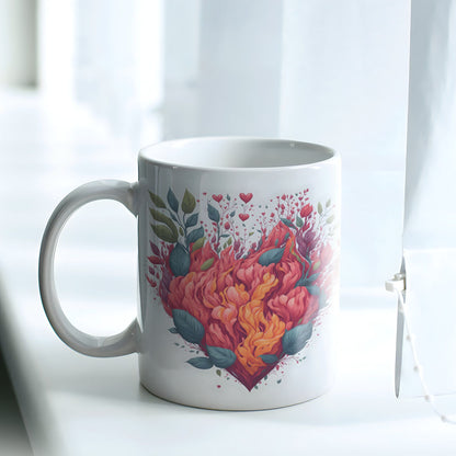 Floral Heart Mug Sublimation PNG Bundle | Botanical Heart Coffee Cup Design Template