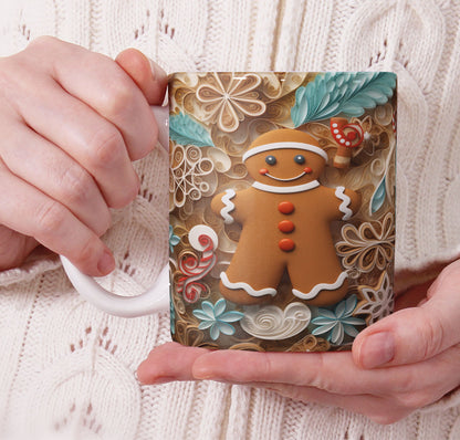 Cute Gingerbread Christmas Mug Sublimation PNG Bundle | 3D Holiday Gingerbread Man & Cookie House Mug Wrap 11oz 15oz Template
