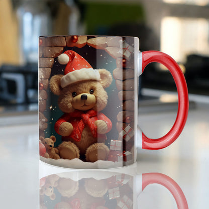 3D Christmas Teddy Bear & Panda Mug Sublimation PNG Bundle | Cute Holiday Animal Santa Mug Wrap 11oz 15oz Template