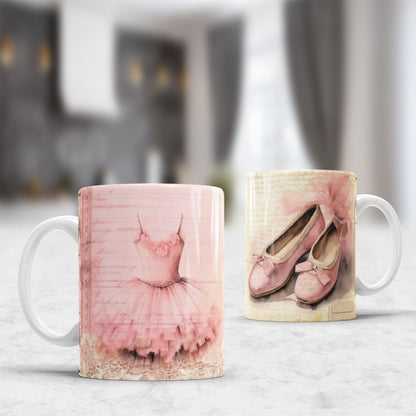 Vintage Ballet Mug Sublimation Designs PNG | Elegant Ballerina Pink Tutu Pointe Shoes Coffee Cup Wrap Bundle