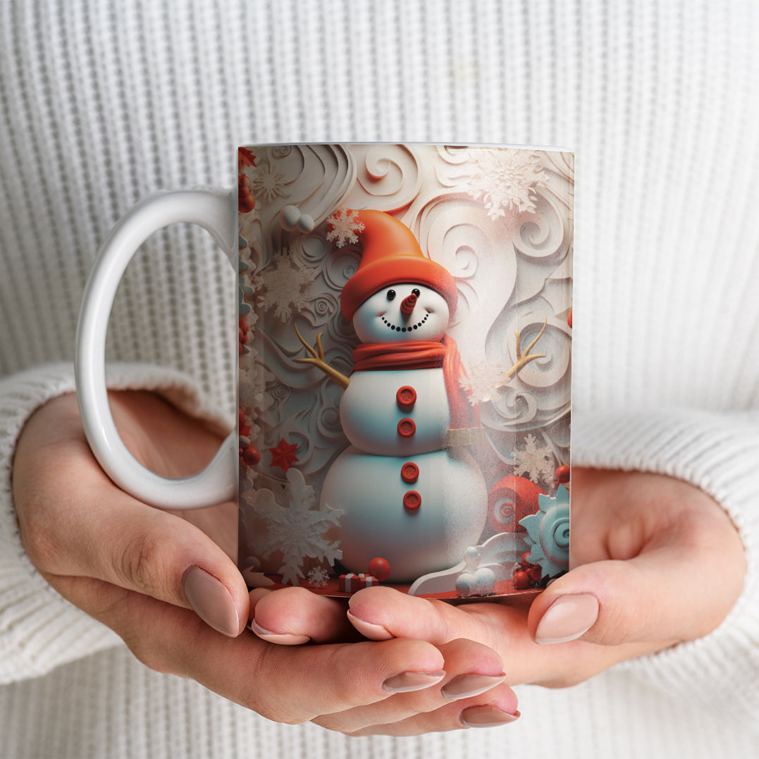 3D Snowman Mug Sublimation PNG Bundle | Cute Winter Snowman Breaking Through Wall Mug Wrap 11oz 15oz Template