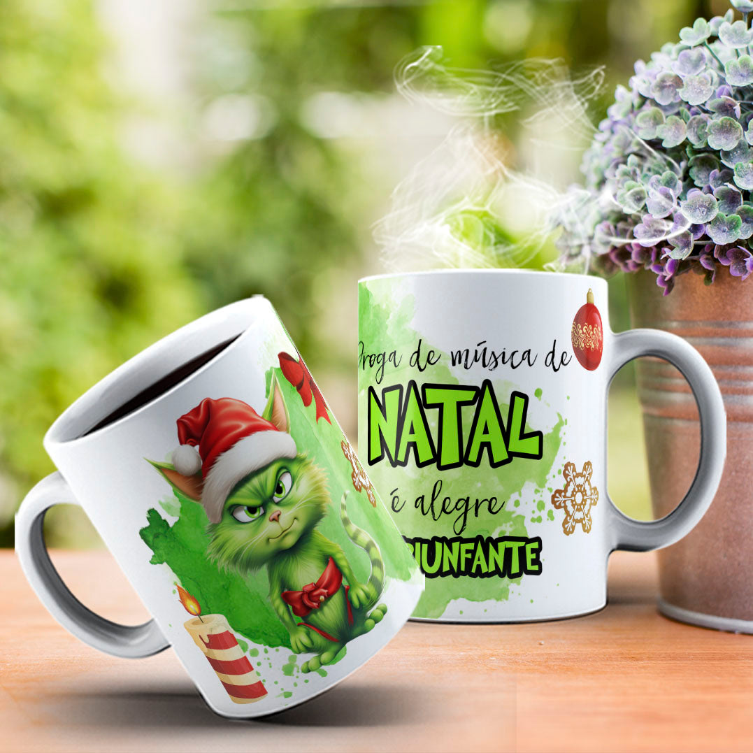 Funny Grumpy Green Cat Christmas Mug Sublimation Wrap PNG Bundle | Sarcastic Holiday Quotes 11oz 15oz Mug Template