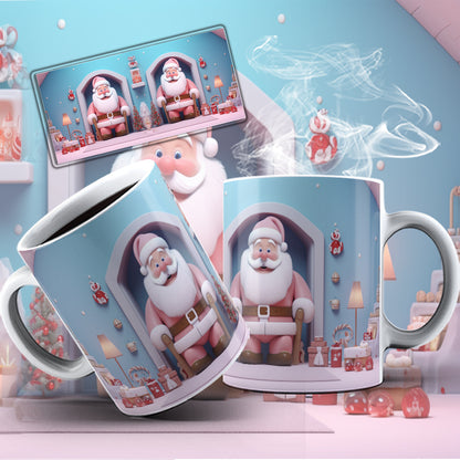 3D Christmas Mug Sublimation PNG Bundle | Funny Bursting Santa Claus & Elves Mug Wrap 11oz 15oz Template