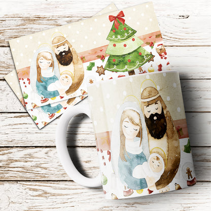 Cute Watercolor Christmas Mug Sublimation PNG Bundle | Whimsical Holiday Mug Wrap Template